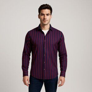 Visconti | Black Series Mens Shirt Navy Blue Red Stripe Dot Flip Cuff Size XXL